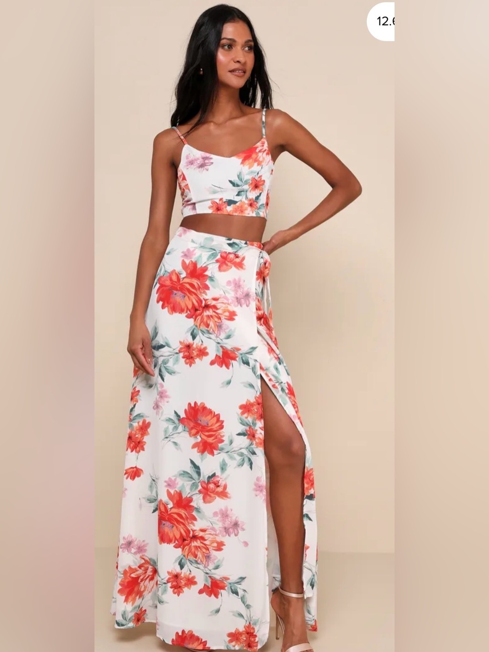 Lulus Bloom With a View White Floral Print Two-Piece Maxi Dress Medium